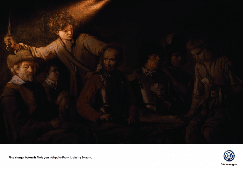 A creative ad by volkswagen that features their adaptive lighting